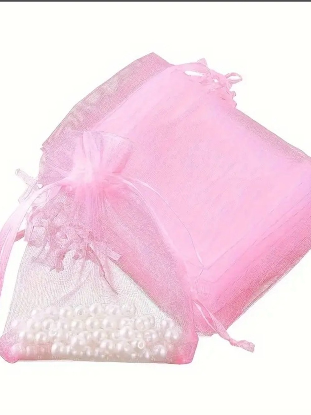 Set of 25 Pink Organza Drawstring Favor Bags - Pack of Sheer Pink Pouches